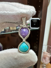Load image into Gallery viewer, Charoite &amp; Turquoise wrapped in 935 Agentium Silver Wire
