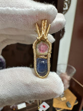 Load image into Gallery viewer, Watermelon 🍉 Tourmaline &amp; Tanzanite wrapped in 14/20 Gold Fill Wire

