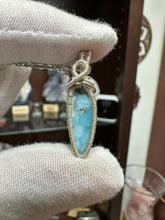 Load image into Gallery viewer, Larimar wrapped in 935 Agentium Silver Wire
