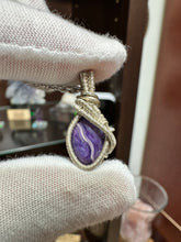 Load image into Gallery viewer, Charoite wrapped in 935 Agentium Silver Wire
