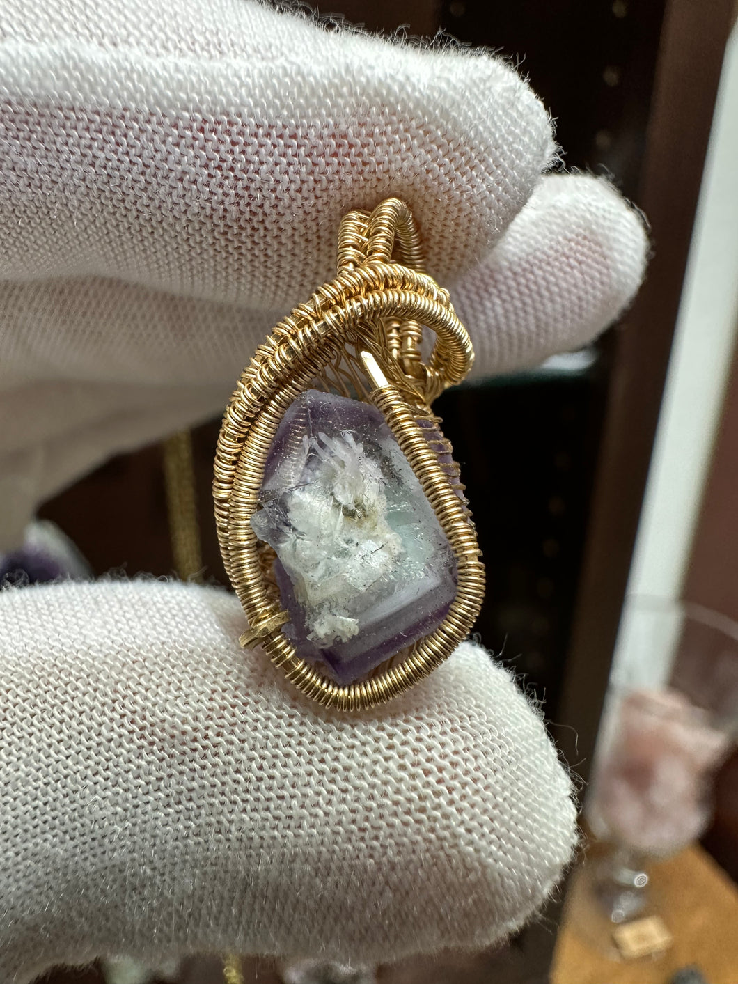 Porcelain Fluorite wrapped in 14/20 Gold Fill Wire