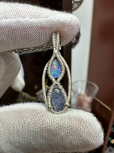 Load image into Gallery viewer, Fire Opal set in Onyx &amp; Tanzanite wrapped in 935 Agentium Silver Wire
