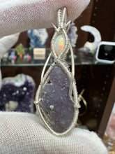 Load image into Gallery viewer, Fire Opal @ Grape Agate wrapped in 935 Agentium Silver Wire
