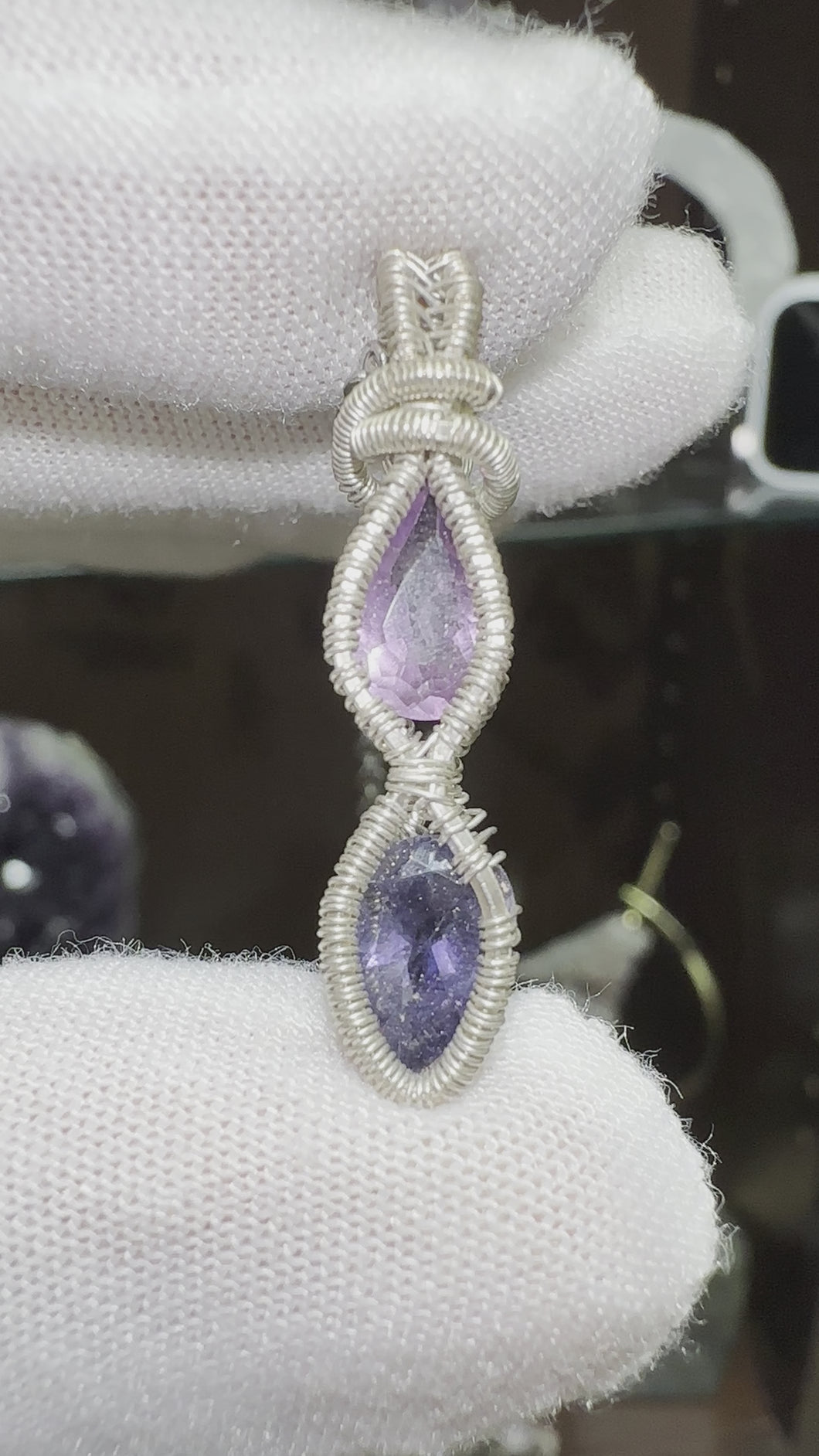 Amethyst & Iolite wrapped in 935 Agentium Silver Wire