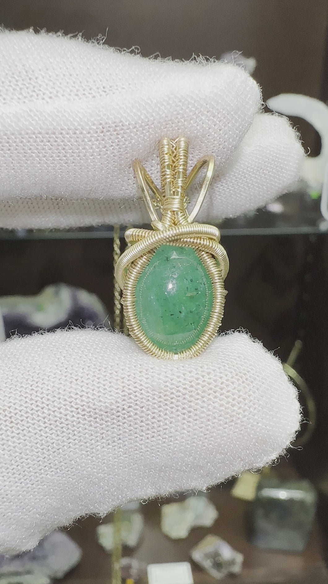 Emerald wrapped in 14/20 Gold Fill Wire