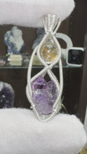 Load and play video in Gallery viewer, Gold Rutile in Quartz &amp; Amethyst wrapped in 935 Agentium Silver Wire
