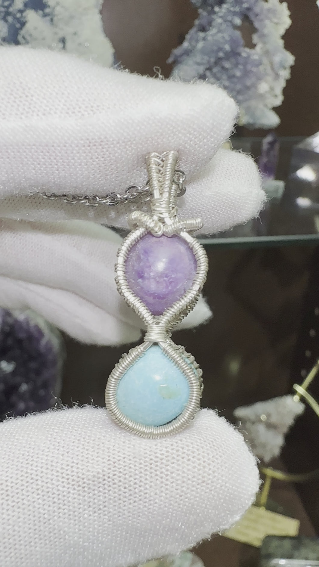 Charoite & Turquoise wrapped in 935 Agentium Silver Wire