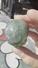 Load and play video in Gallery viewer, Moss Agate Hand Carved 2 inch Crystal Skull
