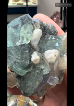 Load image into Gallery viewer, Green Octahedral Fluorite with Candle Quartz
